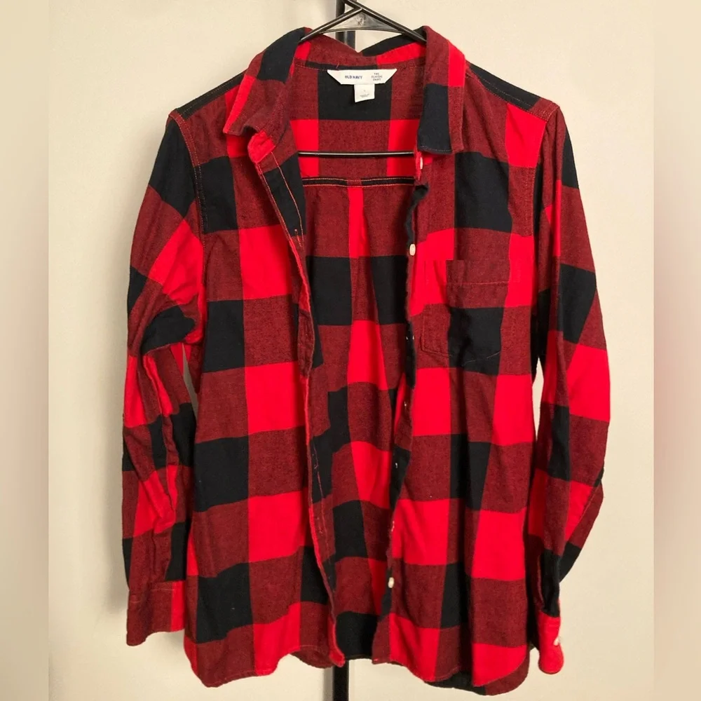 Old Navy Red and Black Buffalo Check Plaid The Classic Shirt Flannel Large - Picture 1 of 2